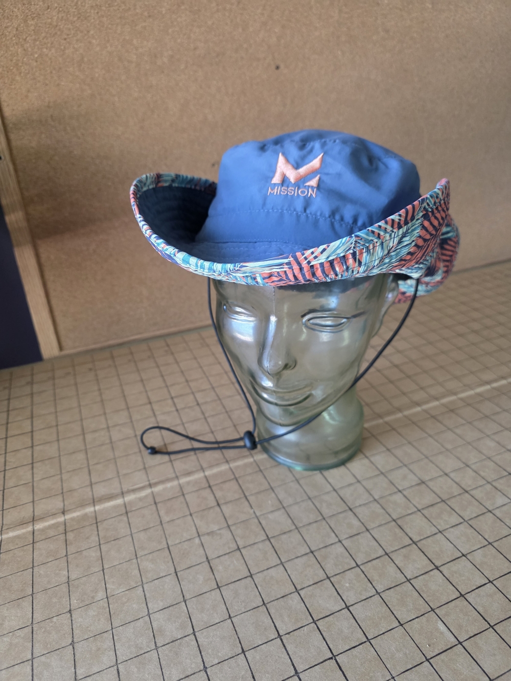 Mission Cooling Bucket Hat Blue Tropical Brim Adjustable Chin Strap